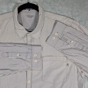 7 For All Mankind Mens Grey White Striped Long Sleeves Button Down Cotton XL